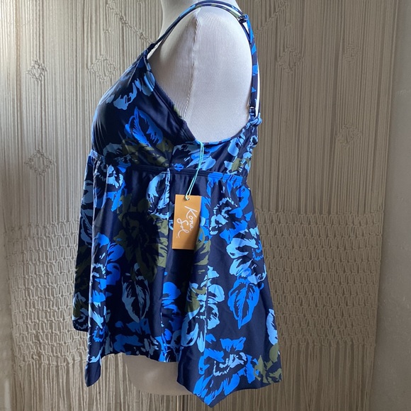 Kona Sol Tropical Blue Tankini Criss Cross Back Swim Top NWT - Picture 3 of 5